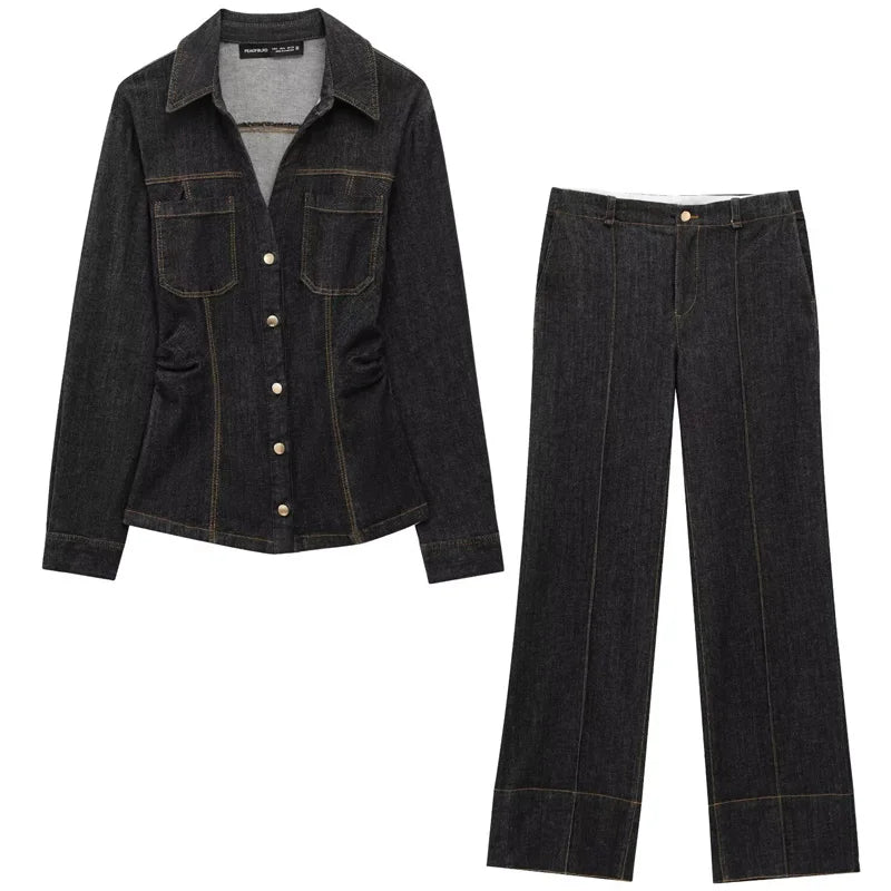 The Luxe Black Denim Set – Tijdloze Klasse in een Modern Design