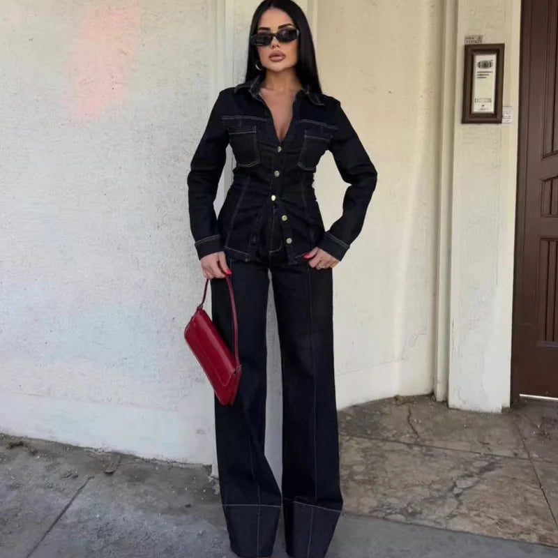 The Luxe Black Denim Set – Tijdloze Klasse in een Modern Design