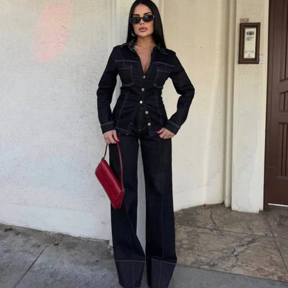 The Luxe Black Denim Set – Tijdloze Klasse in een Modern Design