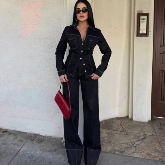 The Luxe Black Denim Set – Tijdloze Klasse in een Modern Design